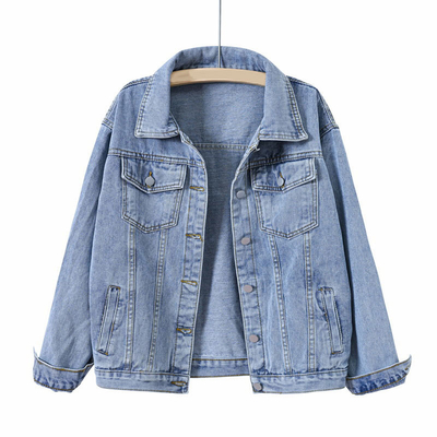 Spring And Autumn New Retro Loose Blue Large Size Cowboy Coat Women