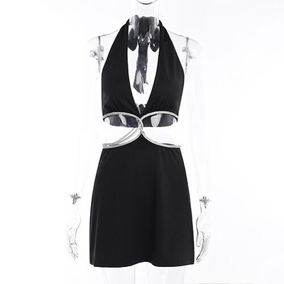 OEM sexy skirt spring new polyester sleeveless  deep V beauty back waist hollow bag dress