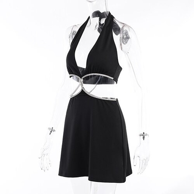 OEM sexy skirt spring new polyester sleeveless  deep V beauty back waist hollow bag dress
