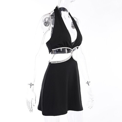 OEM sexy skirt spring new polyester sleeveless  deep V beauty back waist hollow bag dress