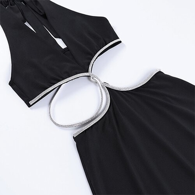 OEM sexy skirt spring new polyester sleeveless  deep V beauty back waist hollow bag dress